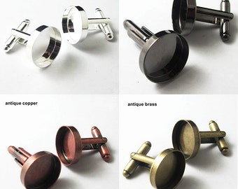 50pcs Cuff links with the 16mm inner size bezel setting,  sterling silver plated/gunmetal color/antique copper/antique brass