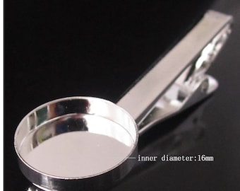 Tie clips with the 16mm inner size bezel setting, 100 pcs in silver plated color