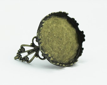 Fancy Rings Findings Filigree Ring Blank Ring Base with a 25mm Round Bezel Tray Photo Jewelry Making ID 10386