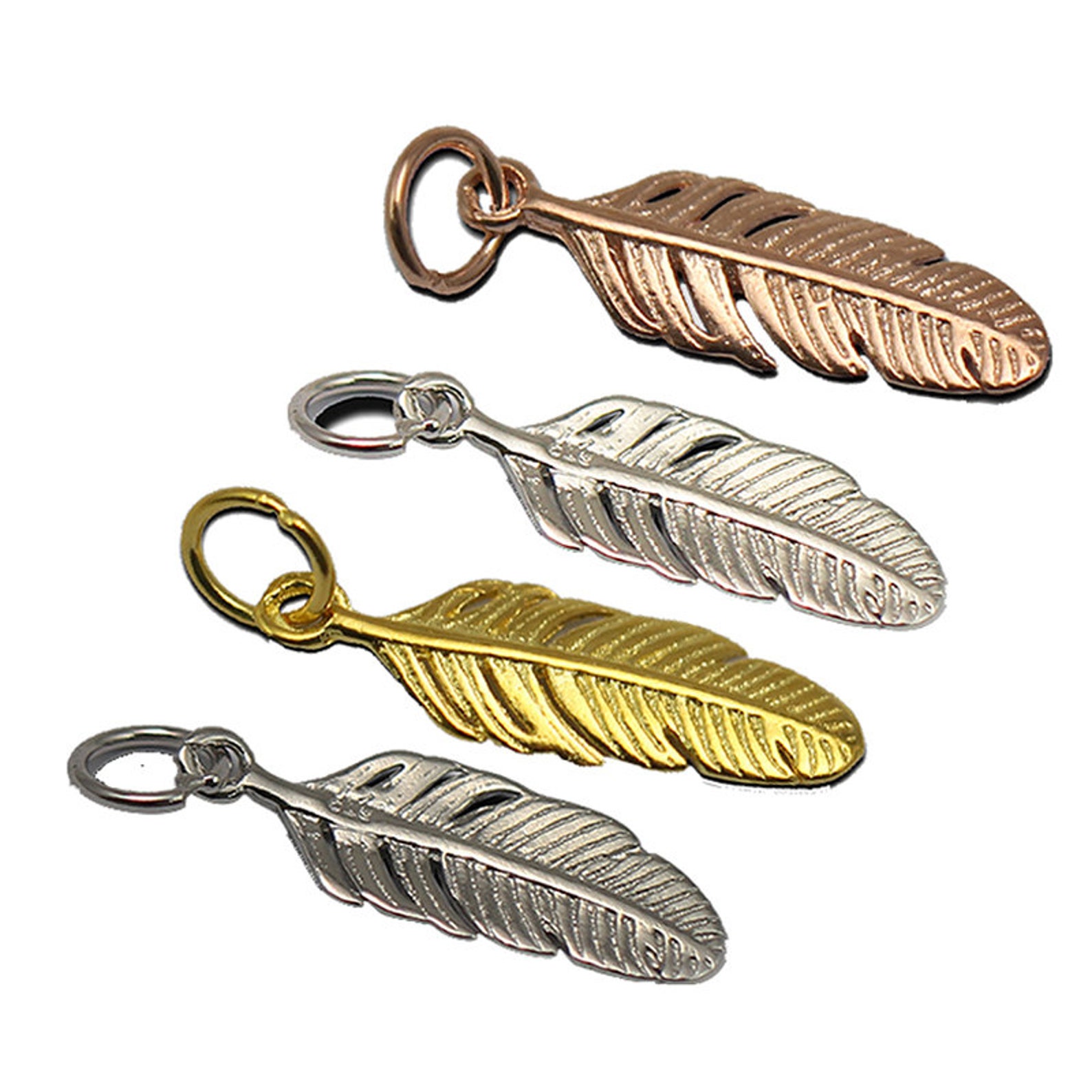 Sterling Silver Feather Charms Tiny Feather Charms for Etsy