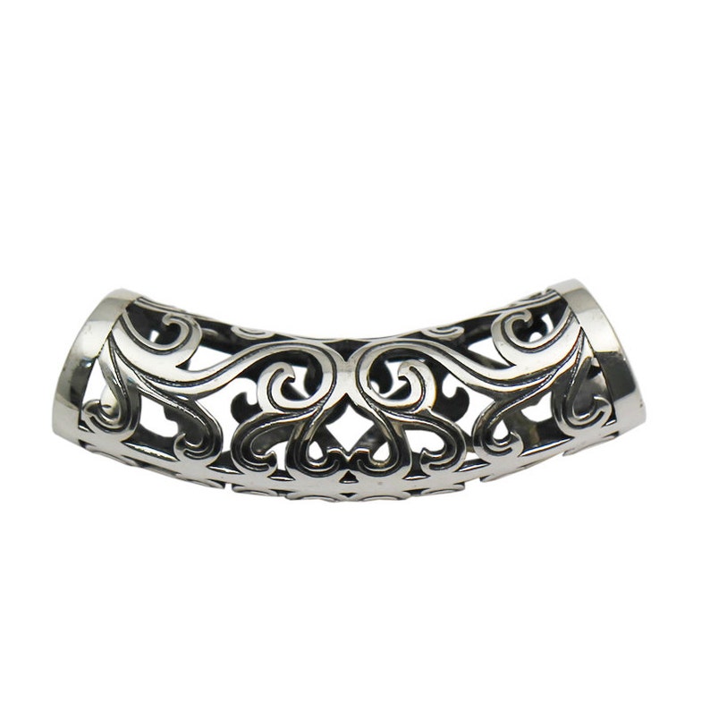 Large Sterling Silver Tube Beads Filigree Curved Metal Tube Etsy