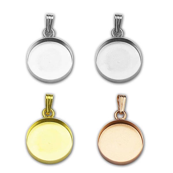 Solid 925 Sterling Silver Pendant Tray Round Pendant Blank fit 16mm gemstone for Necklace Jewelry Making ID36506