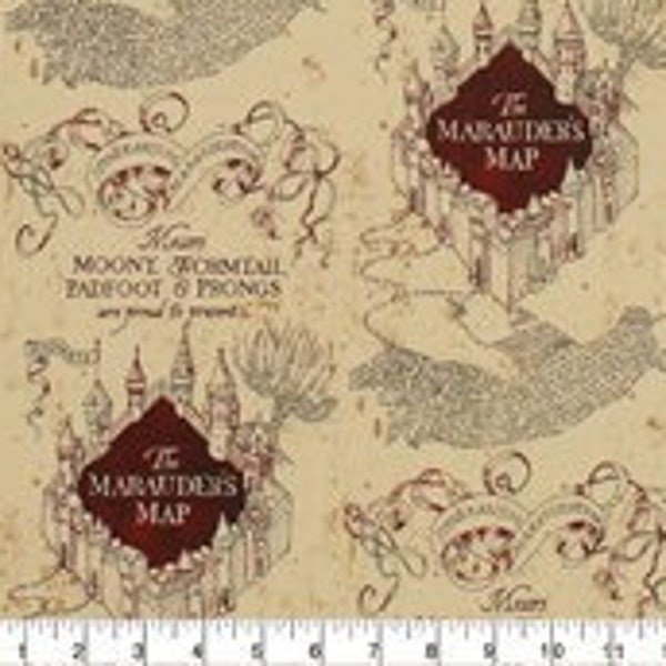Harry Potter The Marauders Map 100% Cotton Quilting Fabric by the yard. Moony Wormtail Padfoot & Prongs Hogwarts