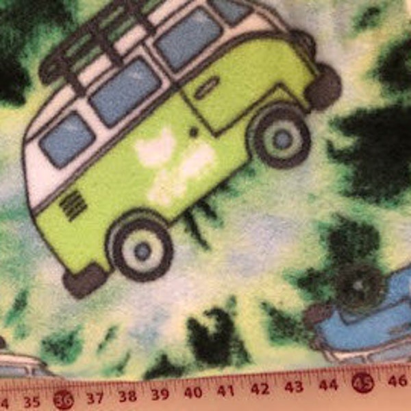 Clearance! FLEECE Woodstock Festival Tie Dye Fabric sold in continuous 1/2 yard+ VW Bus Blue Green Hippie 60's