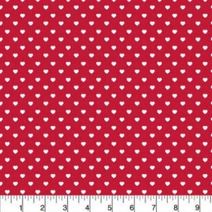 Mini White Hearts on Red 100% Cotton - Valentine's Day