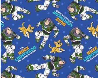 Lightyear Disney Pixar Movie Characters 100% Cotton Fabric by the yard - Buzz and Sox the cat Toy Story