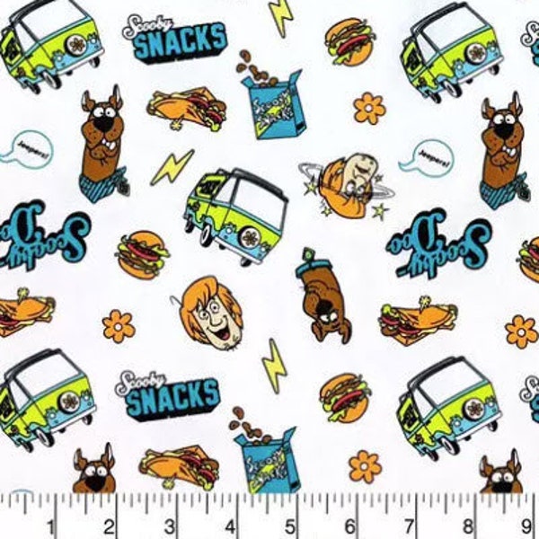 Scooby Doo Tossed Icons Shaggy 100% Cotton Fabric By The Yard - Mystery Machine Scooby Snacks Jeepers Warner Bros.