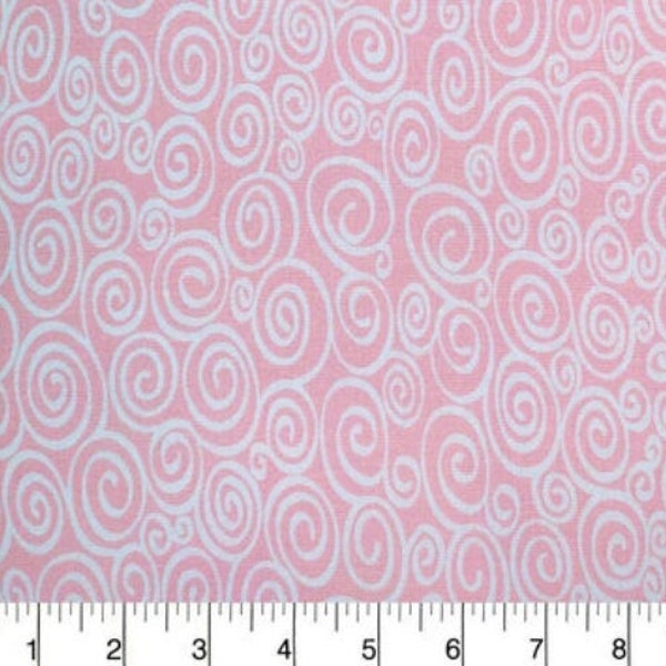 White Scrolls on Rose Pink 100% Cotton Fabric - Quilter's Showcase Swirls