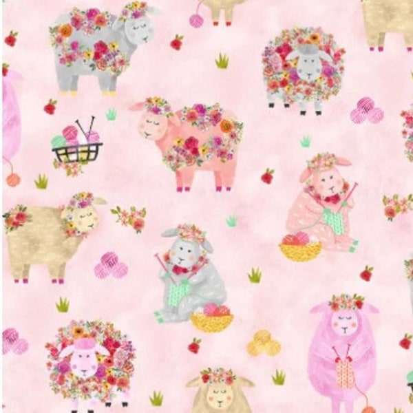 Clearance! Knitting Goddess Sheep 100% Cotton Fabric By The Yard Timeless Treasures