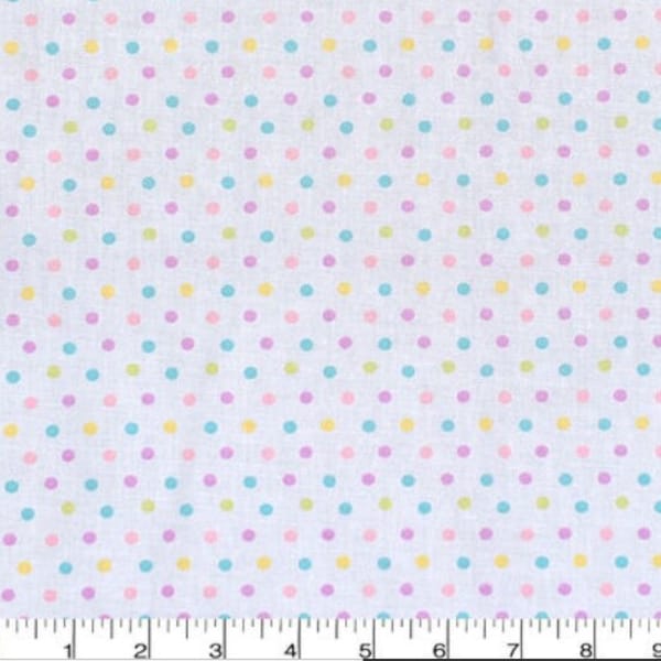 Easter Mini Multi Dots 100% Cotton Fabric on White by the yard