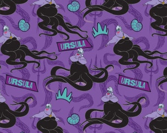 Ursula Sea Witch Villainess Disney 100% Cotton Fabric sold by the yard Little Mermaid