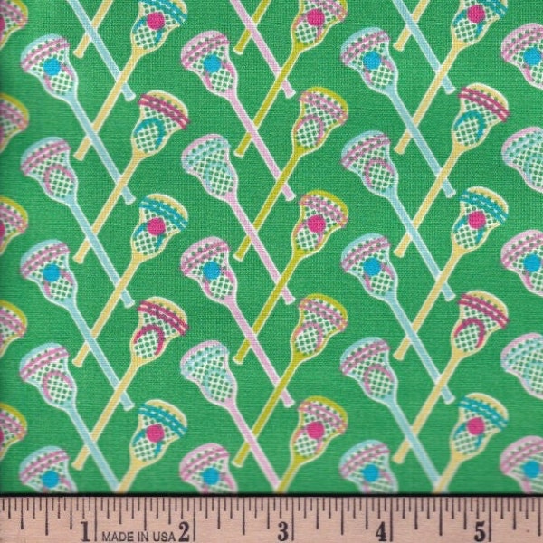 Lacrosse Sport 100% Cotton Quilting Fabric by the yard Stick Ball Fabric Traditions Novelty