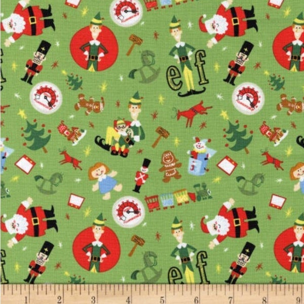 Sale! Buddy the ELF Movie Green Christmas 100% Cotton Fabric  - Winter Holiday