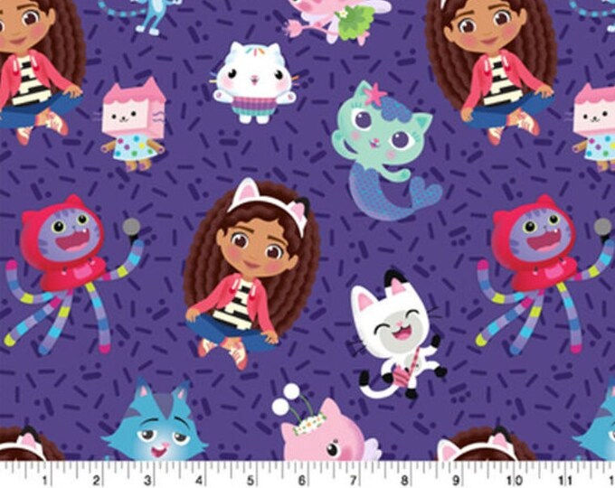 Gabby's Dollhouse Friends 100 Cotton Fabric by the Yard Pandy Cat