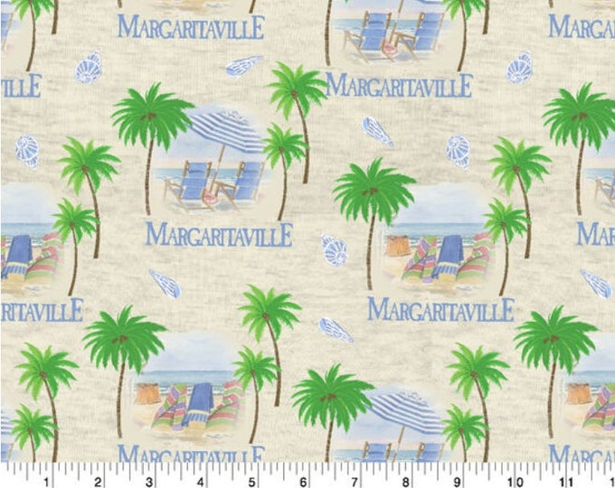 Margaritaville Paradise Jimmy Buffett 100 Cotton Fabric Beach Chairs Palm Trees Towels Sand by