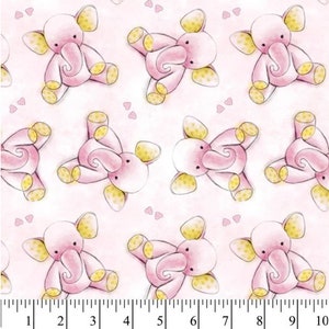 Clearance! Sleepy Time Elephant Pink Fat Quarters - 100% Cotton Fabric - Choose one or more - each 18" x 21"