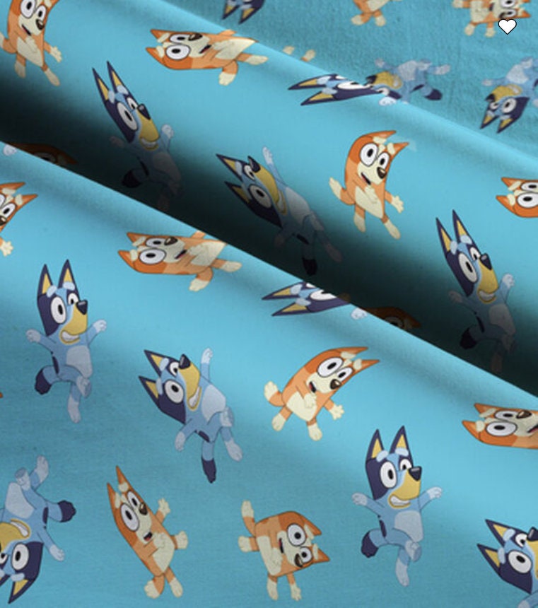 Bluey & Bingo on Turquoise 100% Cotton Quilting Fabric by the Yard Ludo  Studios 