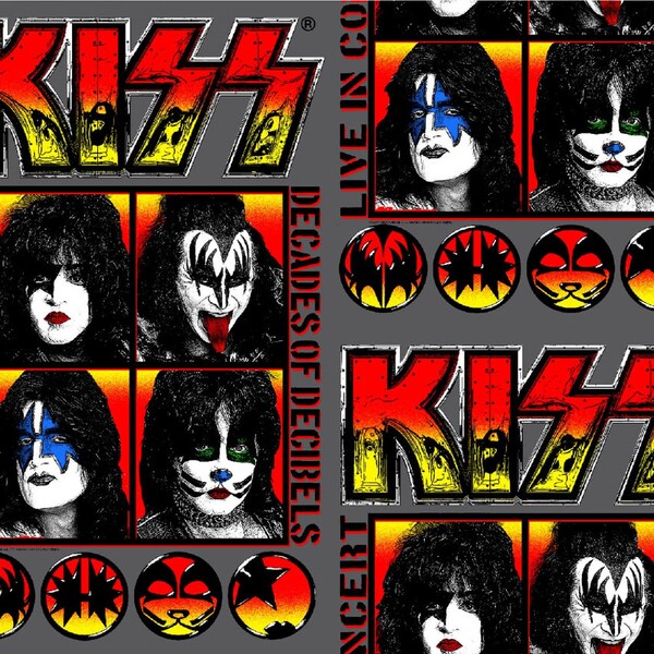 KISS LIVE Rock Band 100% cotton fabric by the yard - Gene Simmons Paul Stanley Ace Frehley Peter Criss