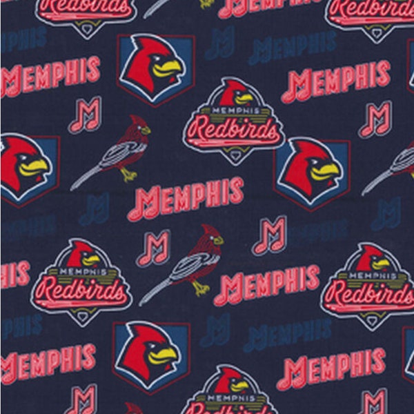Clearance! Memphis Redbirds Baseball Team Minor League Baseball 100% cotton sold by the yard MiLB