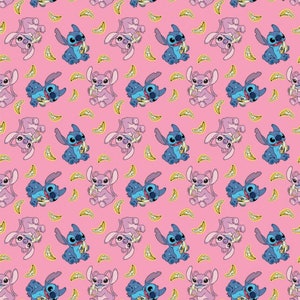 Stitch & Angel Bananas on Pink 100% Cotton Fabric by the Yard Springs ...