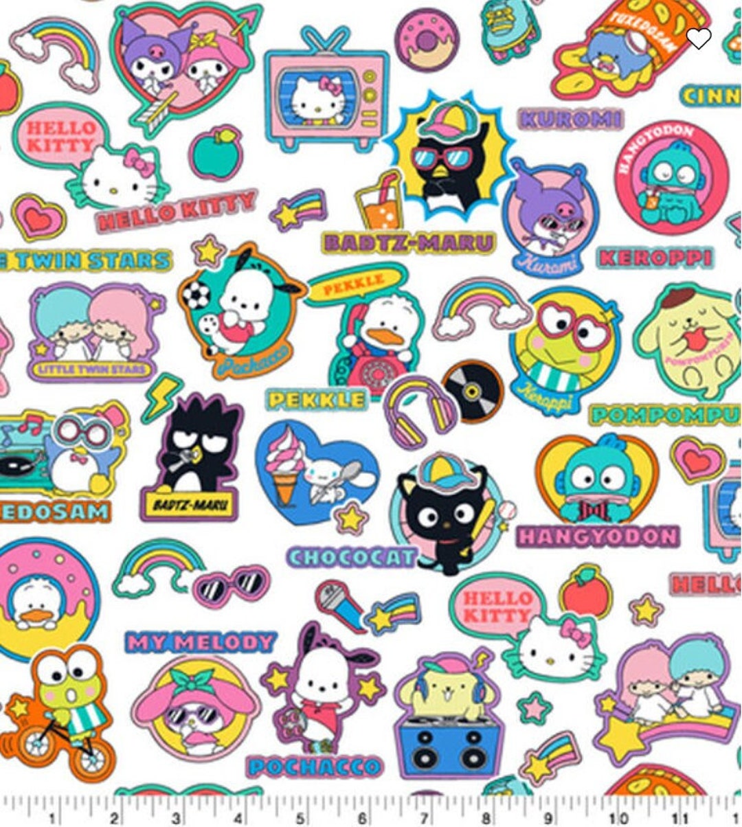 Hello Kitty & Friends Stickers 100% Cotton Fabric by the Yard Keroppi ...