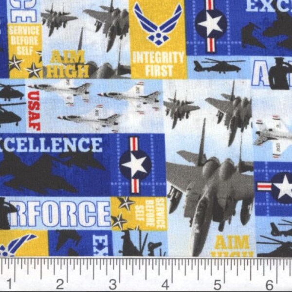 Clearance! U.S. Air Force Military Collection 100% Cotton Fabric Patriotic Excellence Integrity Service