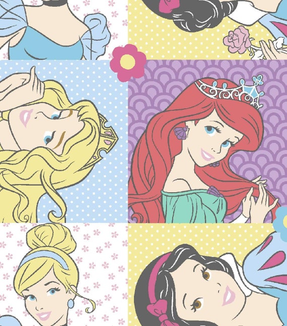 Clearance! Princesses Disney FLANNEL Fabric 100% Cotton Storytelling Patch  By The Yard Ariel Aurora Cinderella Snow