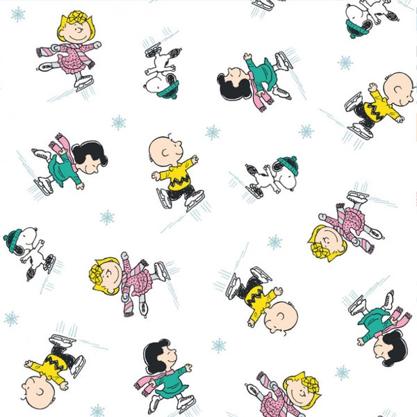 Sale! Peanuts Snoopy Skate Winter 100% Cotton Fabric Holiday Christmas Charlie Brown Lucy Sally