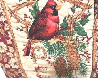 REDBIRD PEACE QUILT, Mini Wall Hanging, Cardinal Print Panel, Holiday Decor, Hostess Gift, Housewarming