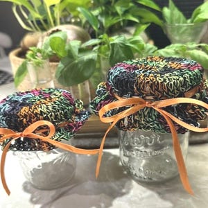 JAR BONNETS CROCHET Set of 2 Gift Treat Covers Choose Color