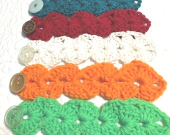 YARN CUFF SET, Crocheted Bracelets, Set of Five, Five Colors, Button Closure, Mothers Day Gift, Birthday Gift, Graduation