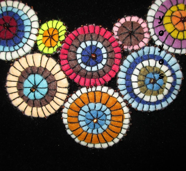 MULTICOLOR Gift for Women FELT Pennies Country Accent Ladies Accessory Southwestern Hostess Gift Handmade NECKLACE Vintage Style