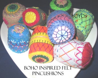 FELT PINCUSHIONS, BOHO Style, Small Gift Item, Set of 6 Bowl Fillers Tucks, Gift for Friend, Sewing Accessory, Hostess Gift, Mothers Day