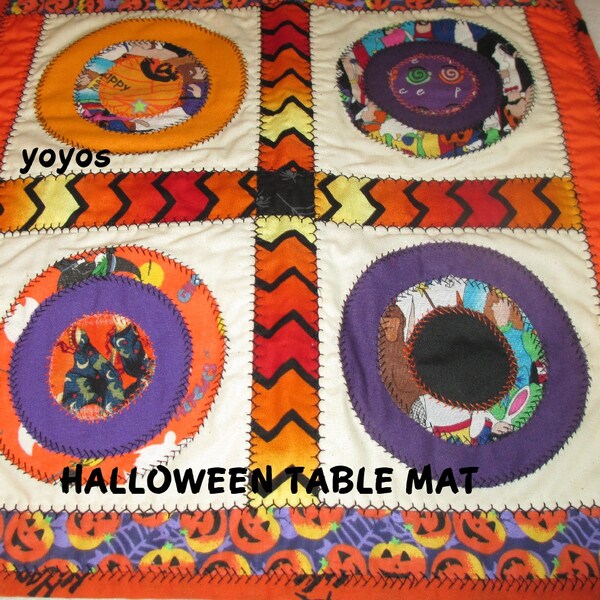 2 MINI MATS, HALLOWEEN, Quilted, Black, Orange, Table Topper, Home Decor, Holiday, Hostess Gift, Quilt, Patchwork, Housewarming, Birthday