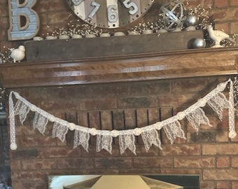 VINTAGE LACE GARLAND, Wedding Shower Decor, Nursery Accent, Birthday Bunting, Anniversary Decor