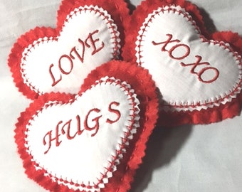 WORD HEARTS, Set of Three, Bowl Fillers, Tucks, Love Pillows, Valentines Day, Holiday Decor, Hostess Gift,  Birthday