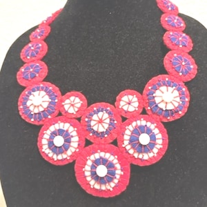 NECKLACE FELT PENNIES, Unique Accessory, Mothers Day Gift, Comfortable Neckwear, Birthday Gift Red White Blue