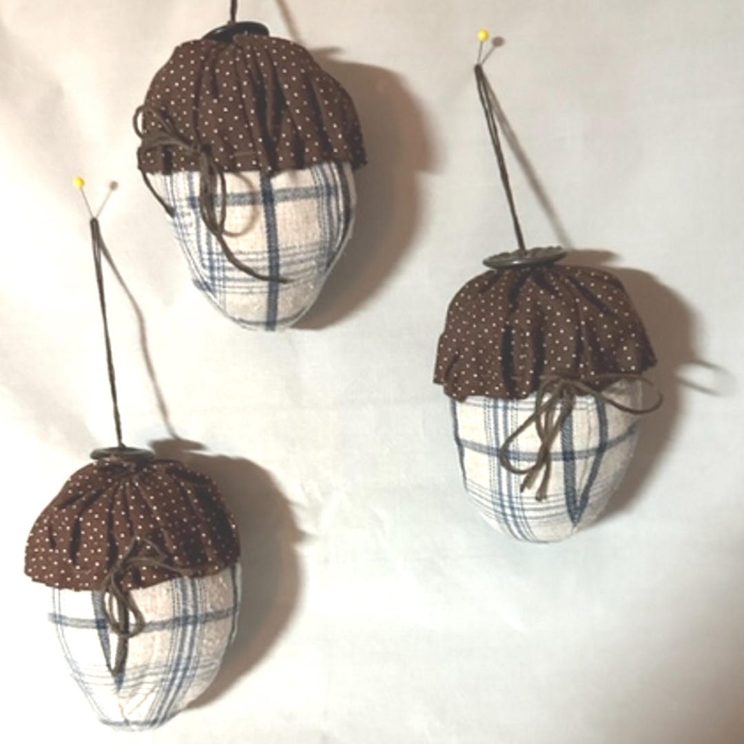 FABRIC ACORN ORNIES, Bowl Fillers and Tucks, Set of Three, Package Tie ...