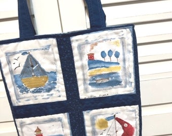 BEACH BAG,  LIGHTHOUSE Theme, Seaside Shopping Tote, Roomy Size, Mothers Day Gift, Hostess Gift