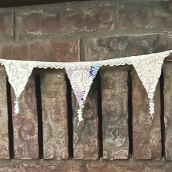 CLEARANCE, VINTAGE QUILT Pennants, Lace Yoyos, Wedding Garland, Shower Decor, Home Decoration, Tree Garland, Tiered Tray Accent