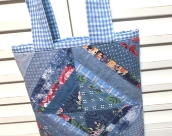 PATCHWORK TOTE, Shoulder Straps, Book Tote, Car Travel Bag, Messenger Bag, Tablet or Laptop Bag, Use as Gift Bag