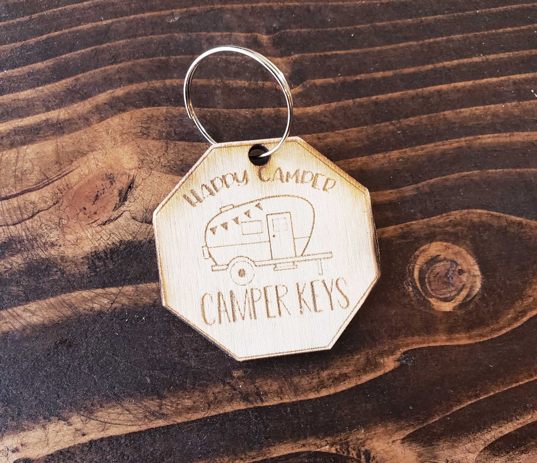 Happy Camper Key Chain 2, Wood Key Chain, Key Chain Accessories, Camper ...