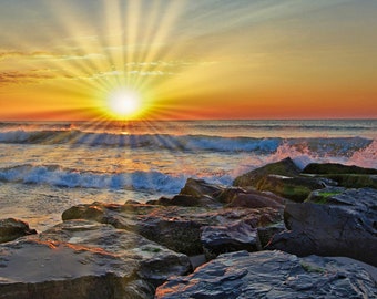 Jetty Rocks Beach Sunrise VI, Lavallette NJ, Nautical Home Decor, Beach Picture