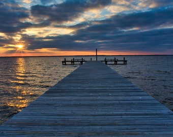 Lavallette Bay Sunset Picture, Bay Pier, Home Decor, Bay Picture