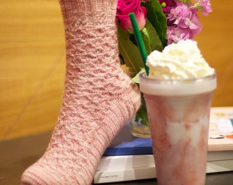 Strawberries & Cream Frappe Socks - PDF Knitting Pattern