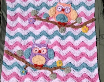 Owls in a Tree Baby Stroller Chevron Blanket Instant Download PDF file Pattern