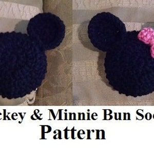 Mickey or Minnie Mouse Bun Sock Instant Download PDF Pattern