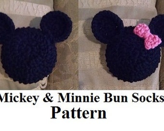 Mickey or Minnie Mouse Bun Sock Instant Download PDF Pattern