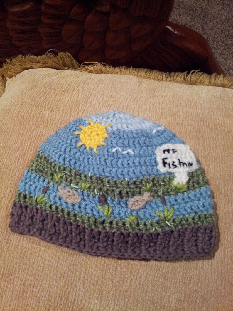 Gone Fishin Boy's Beanie Hat Instant Download PDF File Pattern image 2