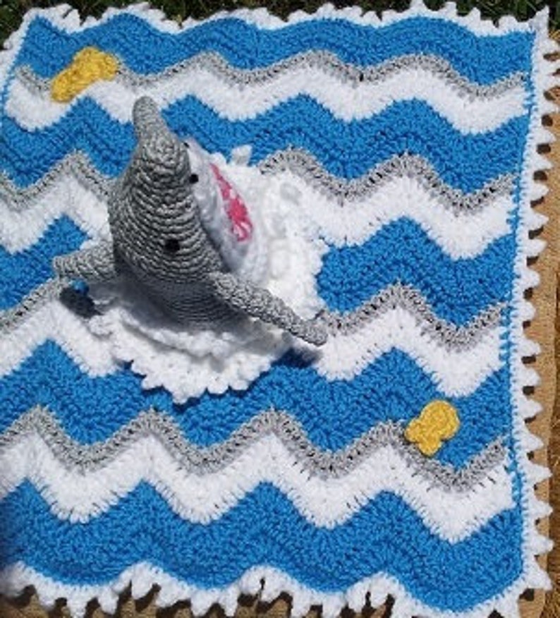 Crochet Shark Week Cuddle Blanket with Shark Tooth Trim Etsy